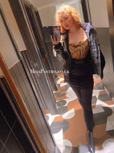 Load image into Gallery viewer, Melkimnylon in a mini skirt and black tights with zebra saying cami top