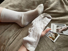 Load image into Gallery viewer, well worn used mid low calf socks women's girls melspanties by MelKimBrown - worn panty seller - used panties Mel Kim Brown MelKim Brown Mel KimBrown Mel Brown