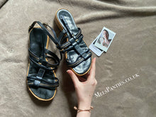 Load image into Gallery viewer, A pair of very used sandals with marks from toe imprints